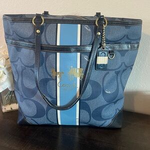 Coach Navy and Black Stripe Tote
